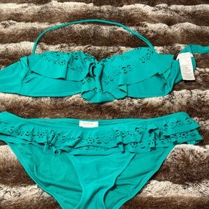 Jessica’s Simpson, Sea Glass Green, laser cut, ruffle bikini size XL